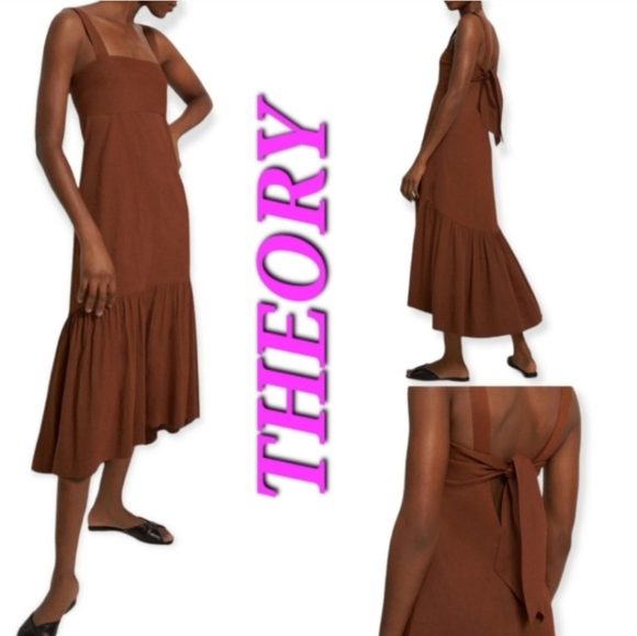 THEORY Tie-Back High-Low Long/maxi Dress in Stretch Linen Blend/mix -  www.disolcolor.com